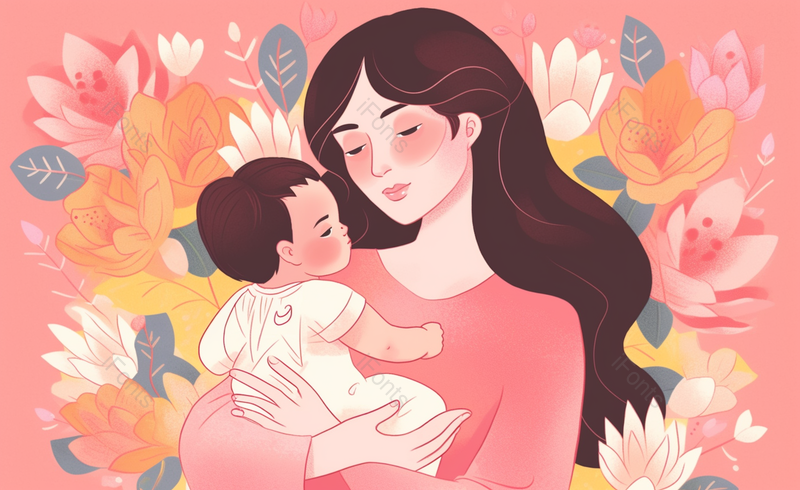 粉色背景下的母子卡通剪纸风花朵粉色母亲节插画原创海报广告图,插画/手绘图,插画/手绘图库,插画/手绘图下载,插画/手绘